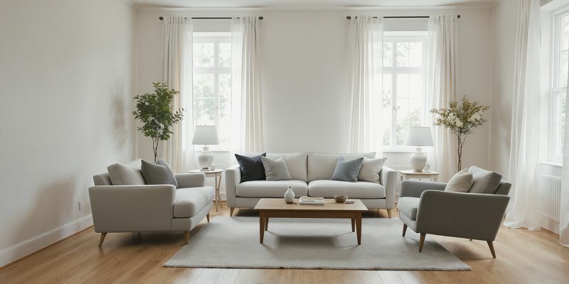 Staged living room in a Pennsylvania colonial home with hardwood floors and bright natural light